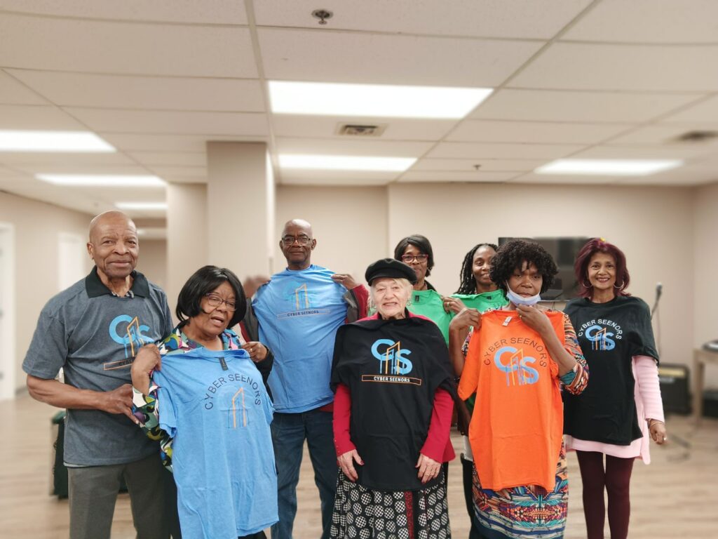 Cyber Seenors wearing tee shirts